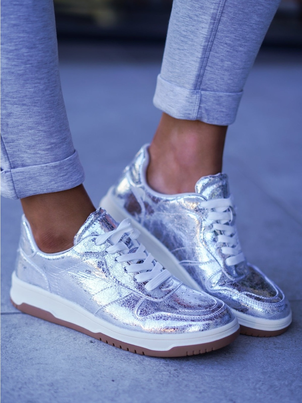Cape Robbin Metallic Silver Lace-Up Sneakers